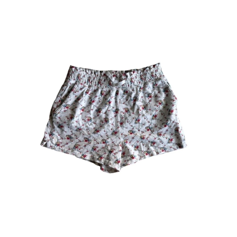 White Floral Girls Youth Drawstring Lounge Shorts Cottagecore Size L Summer